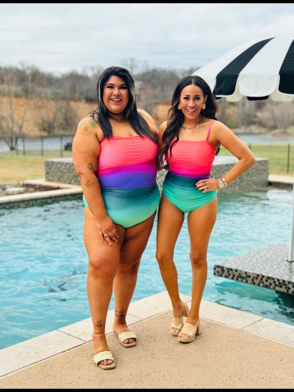 Ombre Ruched Tummy Control One Piece Swimsuit Size Large